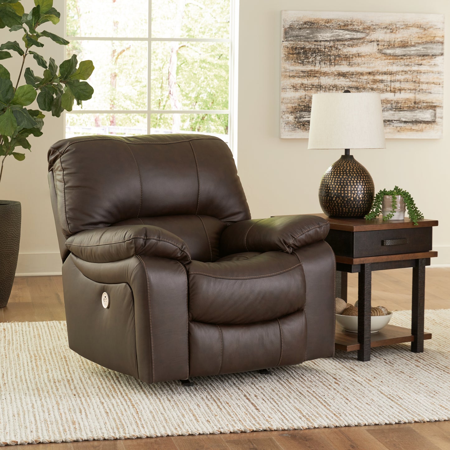 The Furniture Outlets - Ashley Furniture - Leesworth Living Room - Power Rocker Recliner / Dark Brown - U4380898