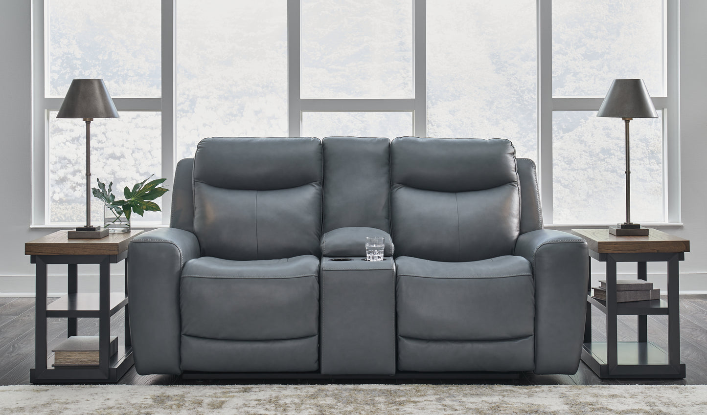 The Furniture Outlets - Ashley Furniture - Mindanao Living Room - PWR REC Loveseat/CON/ADJ HDRST / Steel - U5950418