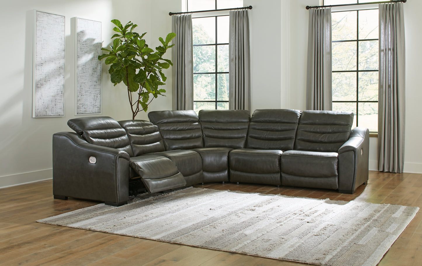 The Furniture Outlets - Ashley Furniture - Center Line Sectional - 5-Piece Power Reclining Sectional / Dark Gray - U63404S3