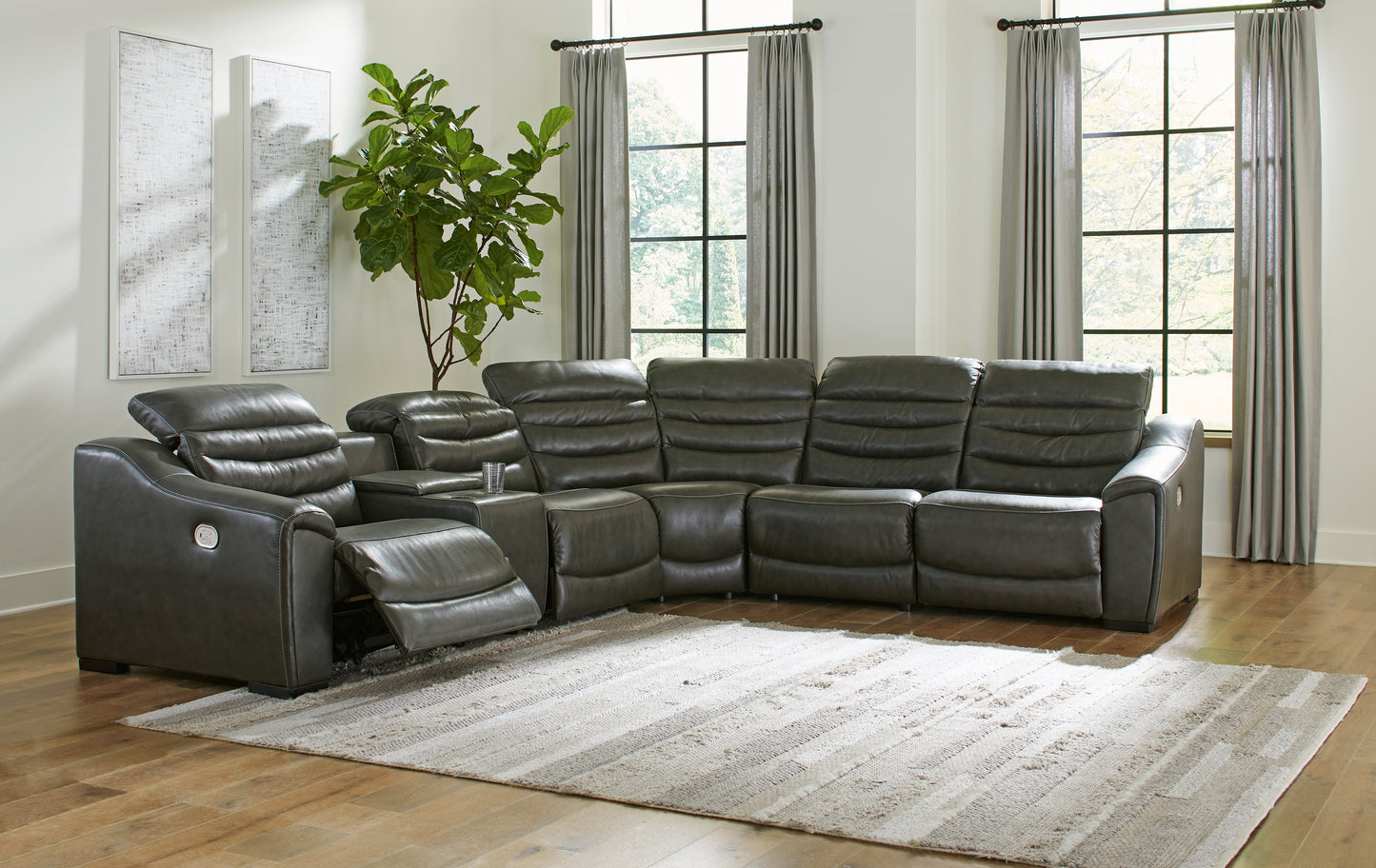 The Furniture Outlets - Ashley Furniture - Center Line Sectional - 6-Piece Power Reclining Sectional / Dark Gray - U63404S4