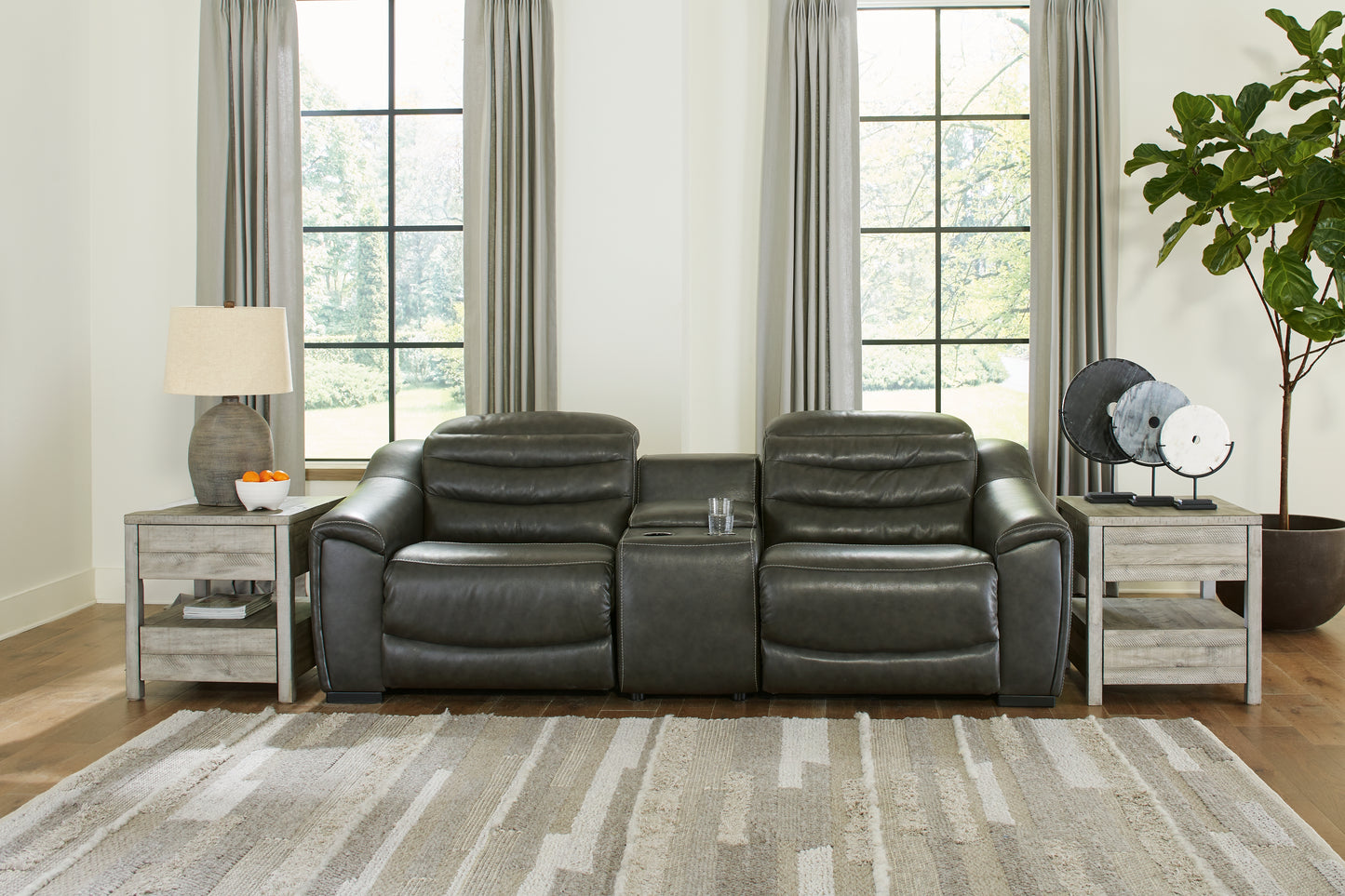 The Furniture Outlets - Ashley Furniture - Center Line Sectional - 3-Piece Power Reclining Loveseat with Console / Dark Gray - U63404S2