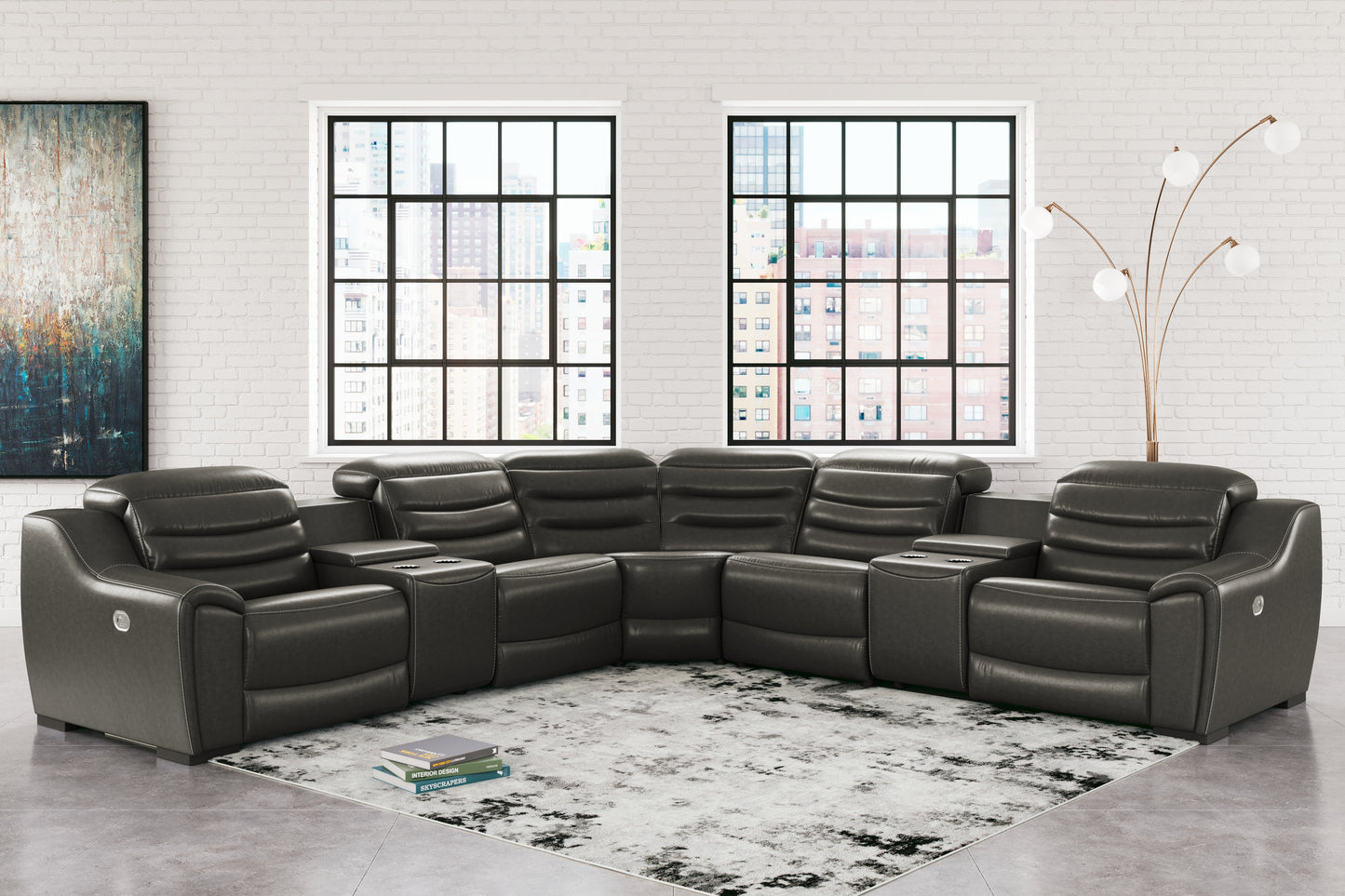 The Furniture Outlets - Ashley Furniture - Center Line Sectional - 7-Piece Power Reclining Sectional / Dark Gray - U63404S7