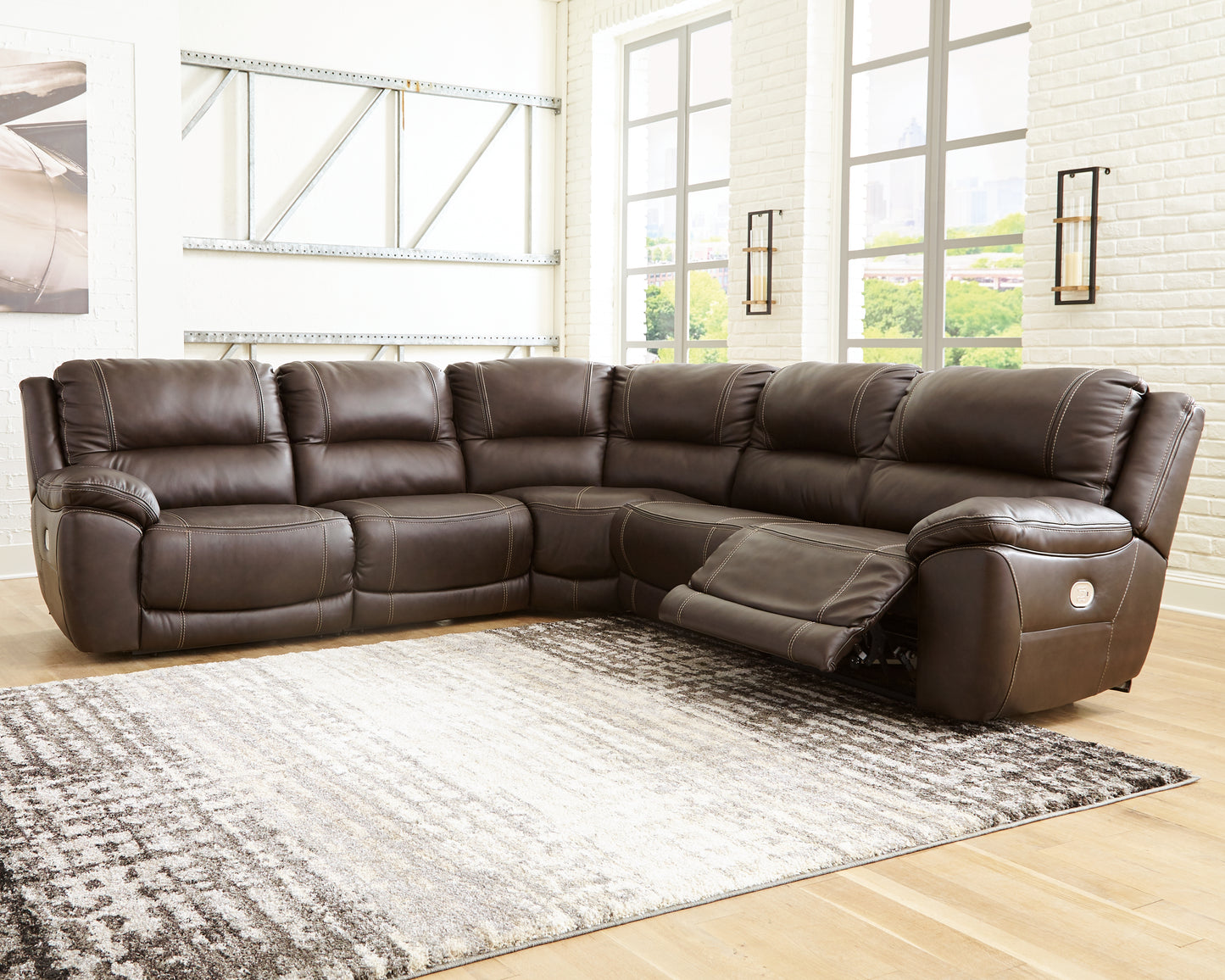 The Furniture Outlets - Ashley Furniture - Dunleith Sectional - 5-Piece Power Reclining Sectional / Chocolate - U71604S1