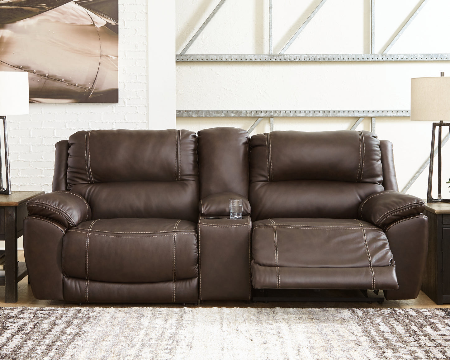 The Furniture Outlets - Ashley Furniture - Dunleith Sectional - 3-Piece Power Reclining Loveseat with Console / Chocolate - U71604S4