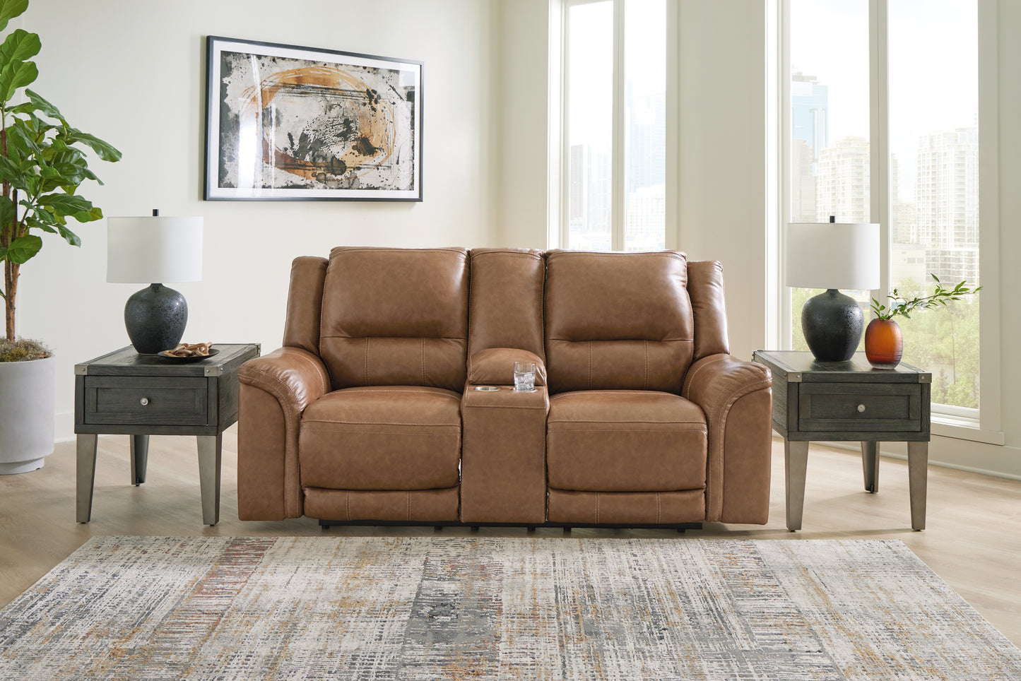 The Furniture Outlets - Ashley Furniture - Trasimeno Living Room - PWR REC Loveseat/CON/ADJ HDRST / Caramel - U8281518