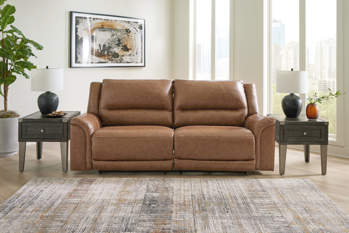 The Furniture Outlets - Ashley Furniture - Trasimeno Living Room - PWR REC Loveseat/CON/ADJ HDRST / Caramel - U8281518