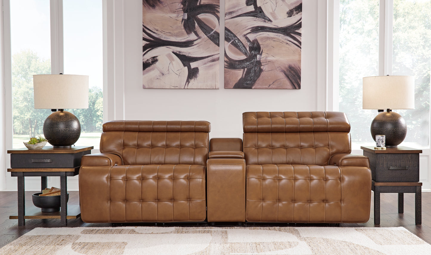 The Furniture Outlets - Ashley Furniture - Temmpton Sectional - 3-Piece Power Reclining Sectional Loveseat with Console / Chocolate - U92708S2