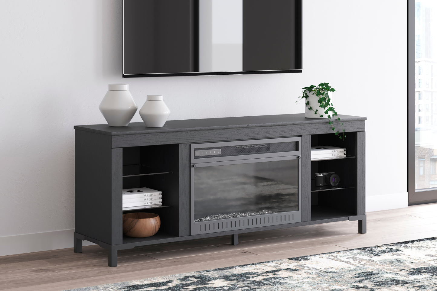 The Furniture Outlets - Ashley Furniture - Cayberry TV Stand - 60" with Electric Fireplace / Black - W2721-168