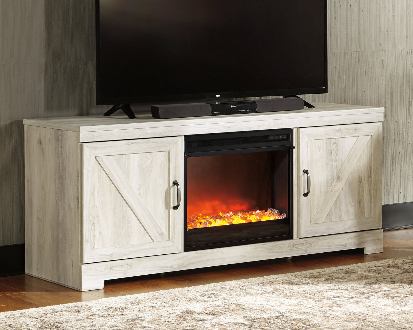The Furniture Outlets - Ashley Furniture - Bellaby 63" TV Stand with Fireplace - 63" TV Stand with Fireplace / Whitewash - W331W4