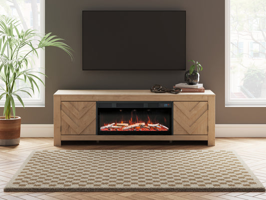 The Furniture Outlets - Ashley Furniture - Cayboni 71" TV Stand with Electric Fireplace - 71" TV Stand with Electric Fireplace / Tan - W3787W1