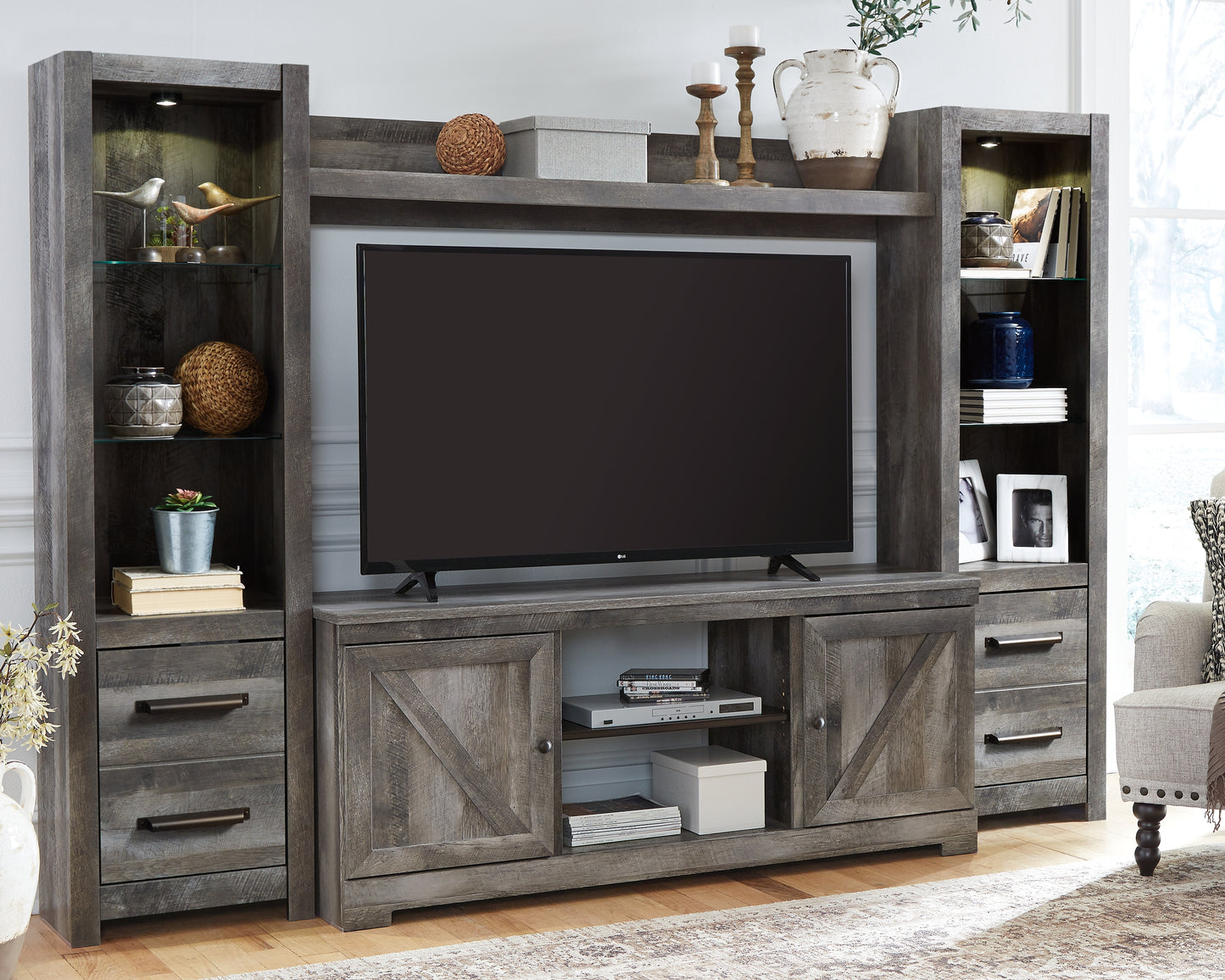 The Furniture Outlets - Ashley Furniture - Wynnlow Entertainment Center - 4-Piece Entertainment Center / Gray - W440W2