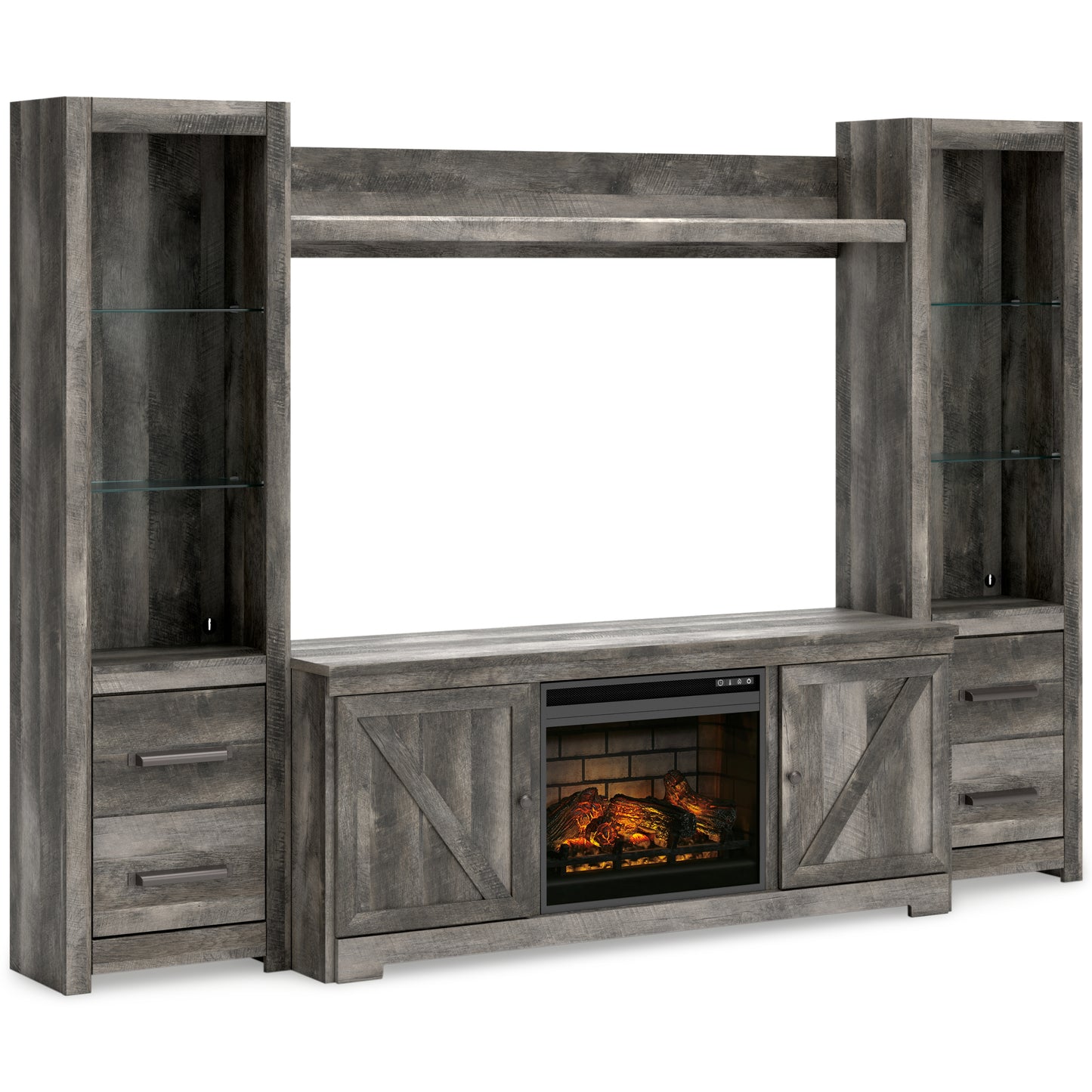 The Furniture Outlets - Ashley Furniture - Wynnlow 4-Piece Entertainment Center with Electric Fireplace - 4-Piece Entertainment Center with Electric Fireplace / Gray - W440W8