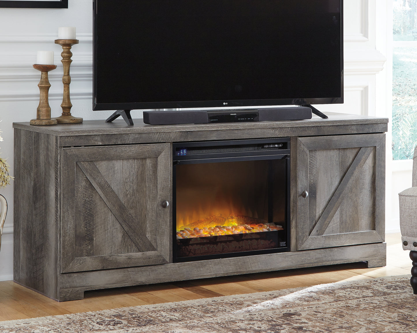 The Furniture Outlets - Ashley Furniture - Wynnlow 63" TV Stand with Electric Fireplace - 63" TV Stand with Electric Fireplace / Gray - W440W4