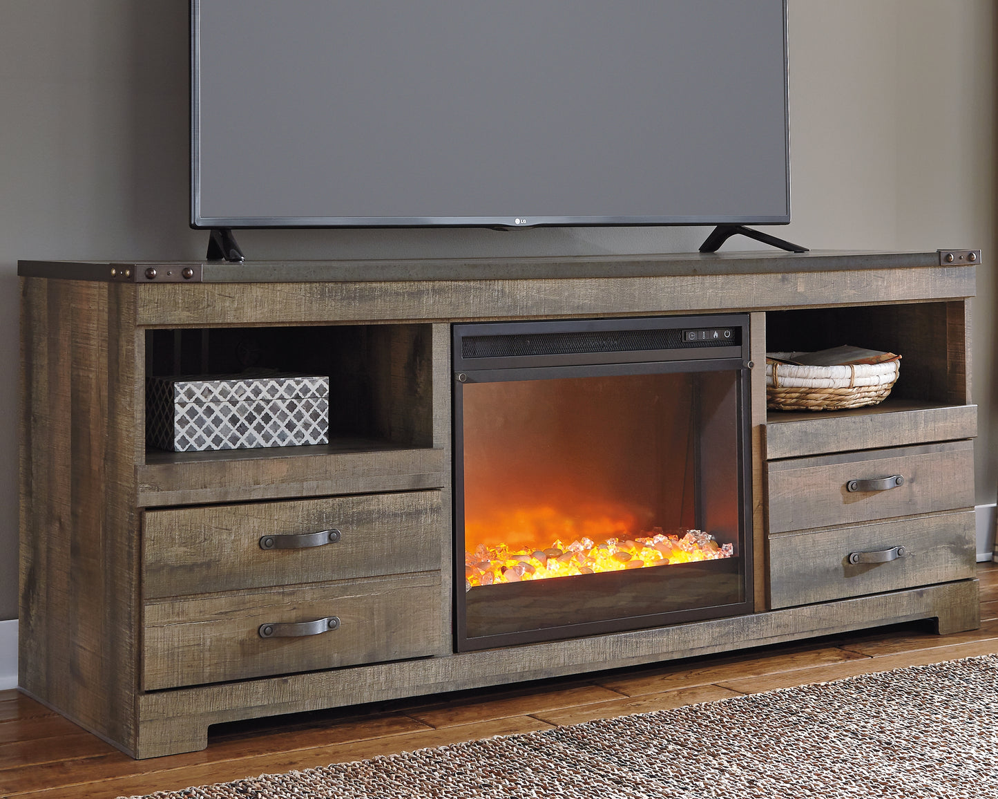 The Furniture Outlets - Ashley Furniture - Trinell 63" TV Stand with Electric Fireplace - 63" TV Stand with Electric Fireplace / Brown - W446W5