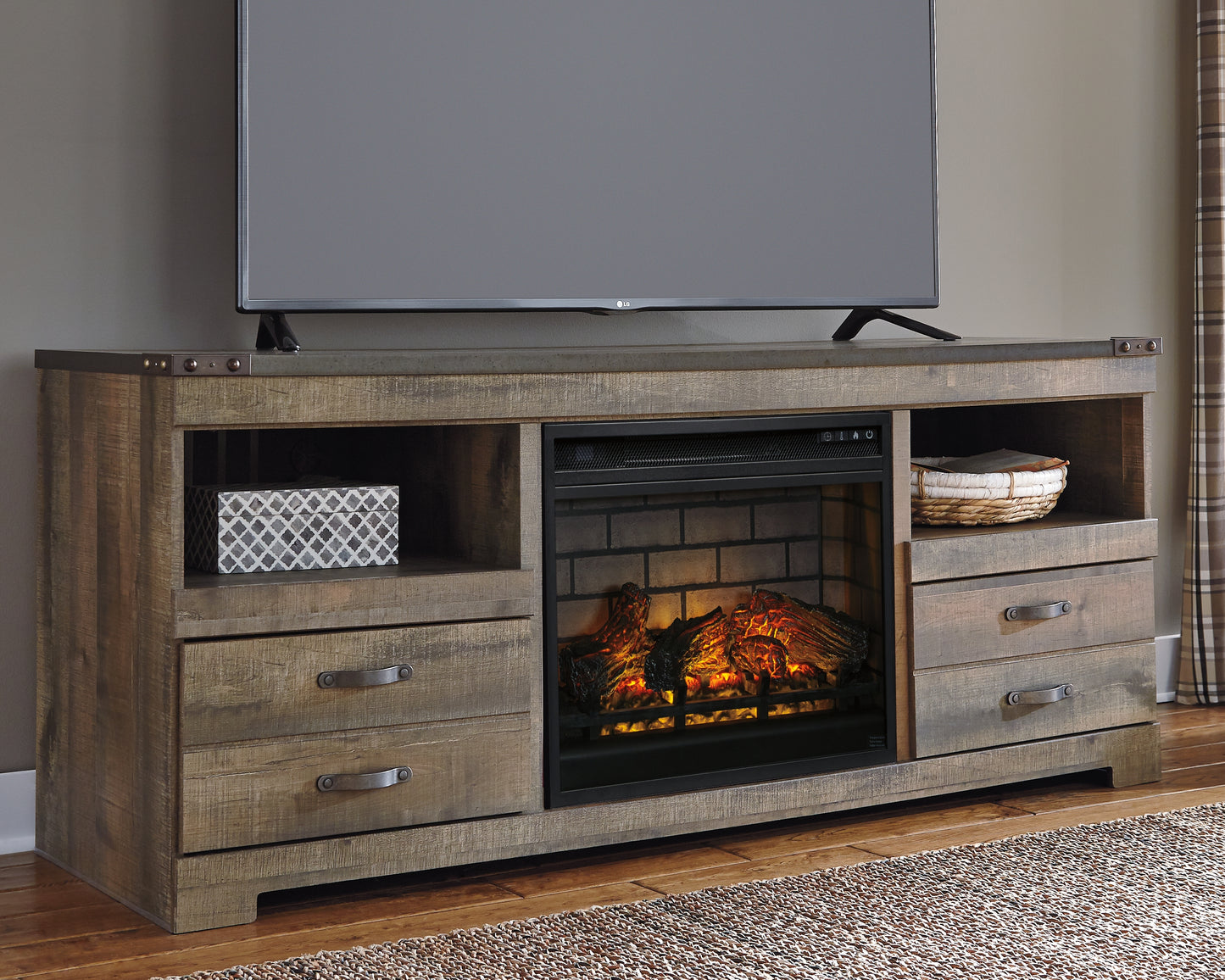 The Furniture Outlets - Ashley Furniture - Trinell 63" TV Stand with Electric Fireplace - 63" TV Stand with Electric Fireplace / Brown - W446W9