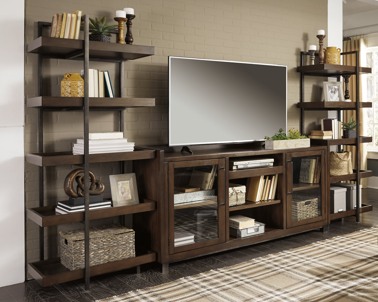 The Furniture Outlets - Ashley Furniture - Starmore Entertainment Center - 3-Piece Entertainment Center / Brown/Gunmetal - W633W1