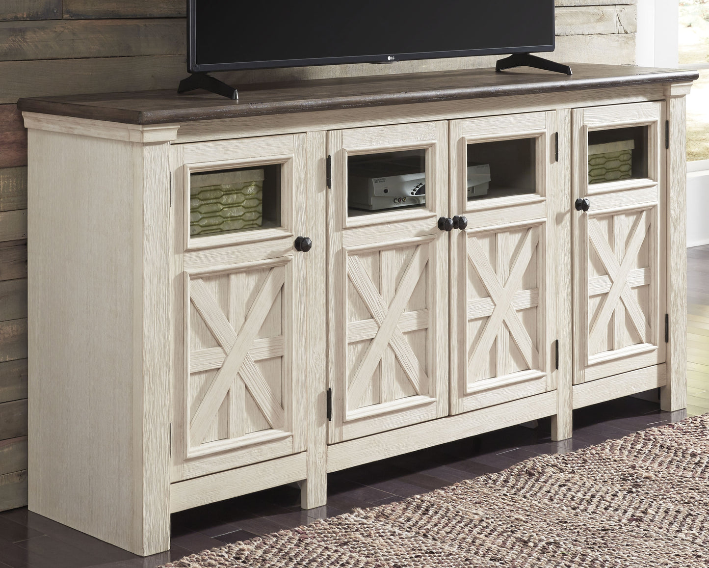 The Furniture Outlets - Ashley Furniture - Bolanburg 74" TV Stand - 74" / White/Weathered Gray - W647-60
