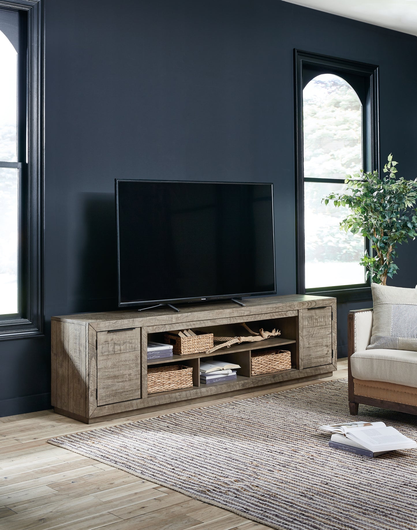 The Furniture Outlets - Ashley Furniture - Krystanza 92" TV Stand - 92" / Weathered Gray - W760-78