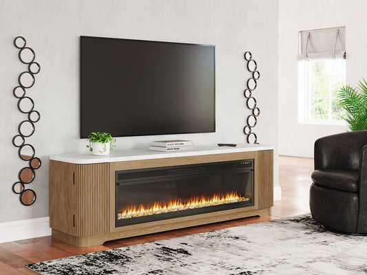 The Furniture Outlets - Ashley Furniture - Camdill 80" TV Stand with Electric Fireplace - 80" TV Stand with Electric Fireplace / Light Brown - W808W1
