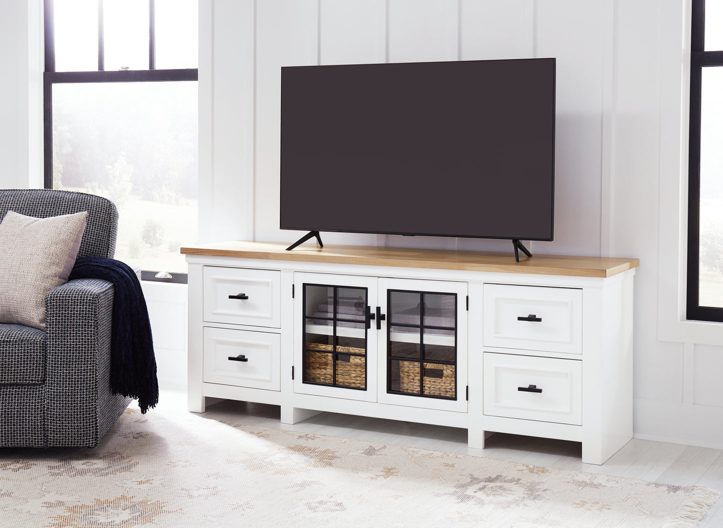 The Furniture Outlets - Ashley Furniture - Ashbryn 74" TV Stand - 74" / White/Natural - W844-68