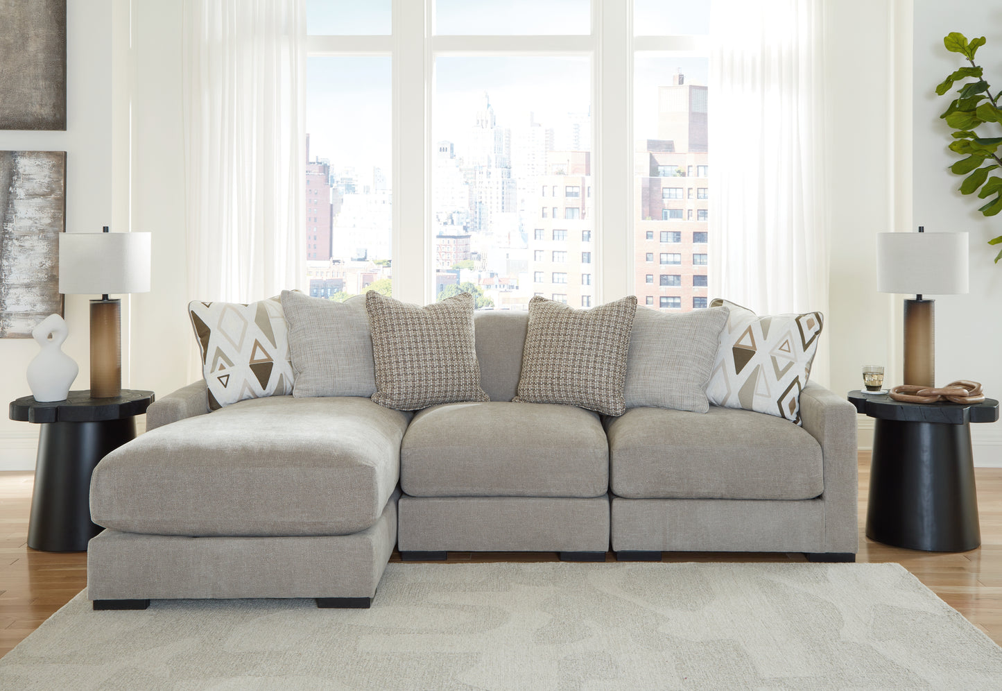 The Furniture Outlets - Ashley Furniture - Aslan Court Sectional - RAF 3-Piece Sofa Sectional with Chaise / Pebble - 20305S3