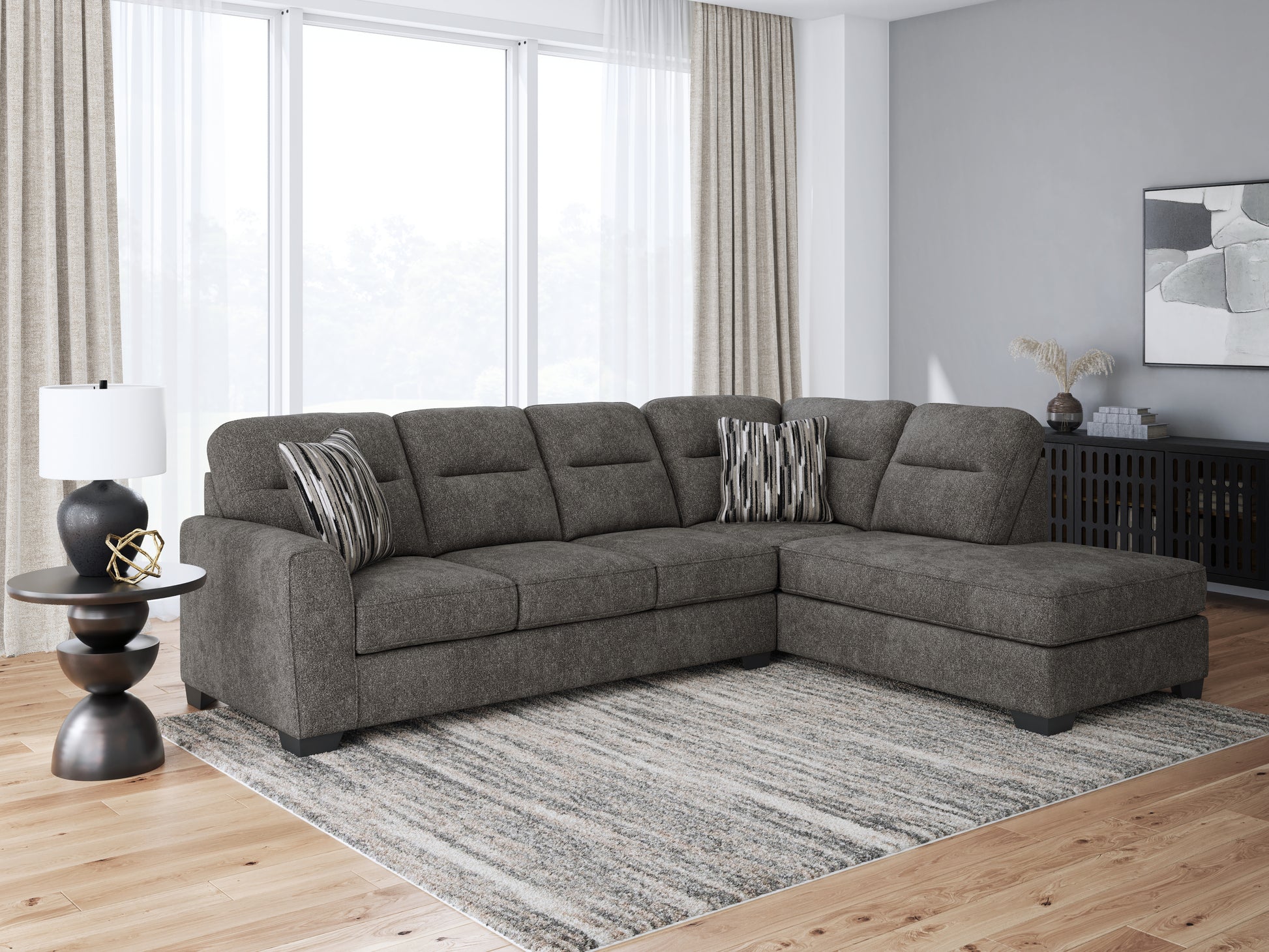 The Furniture Outlets - Ashley Furniture - Olten Sectional - RAF 2-Piece Super Chaise / Graphite - 31305S3