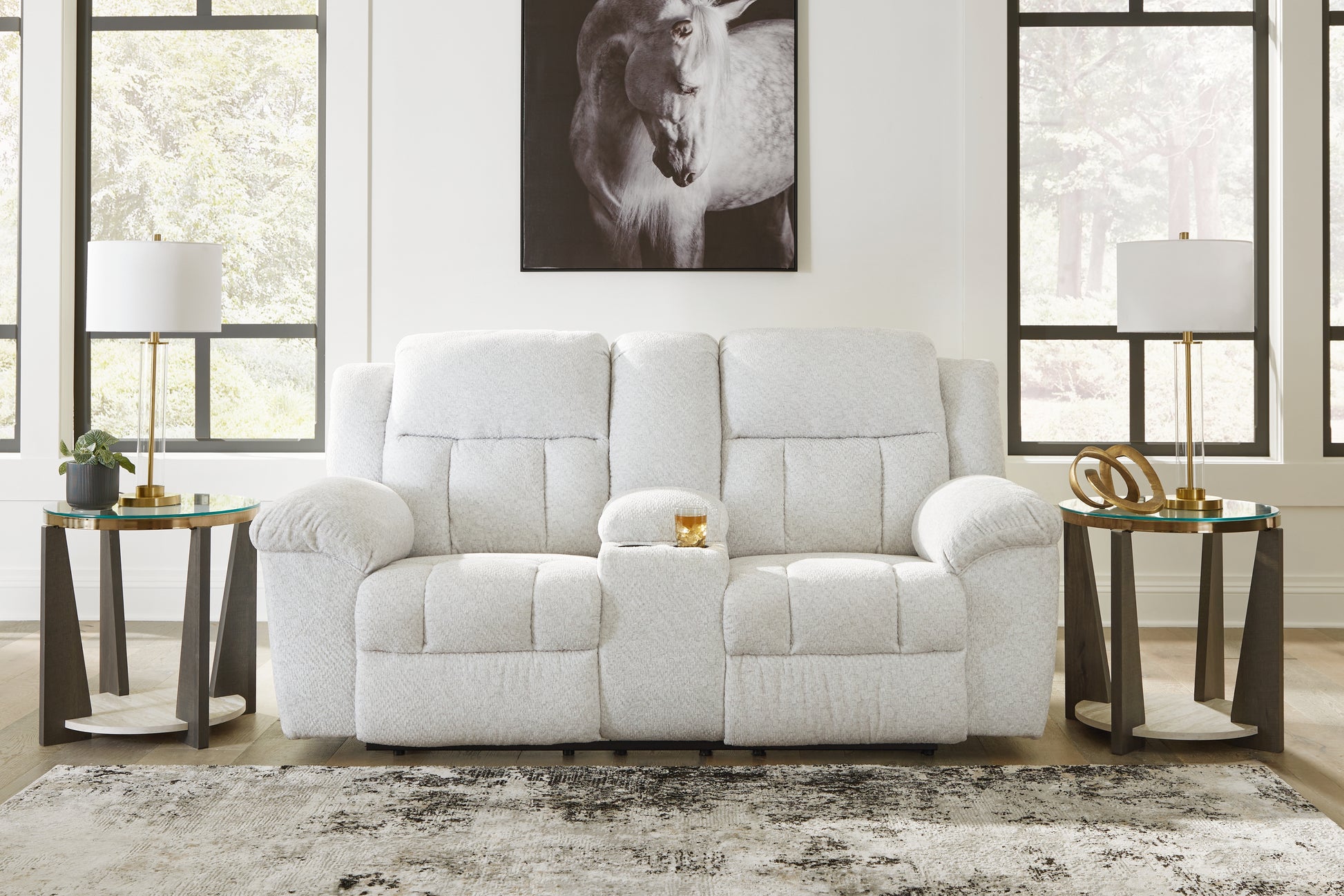 The Furniture Outlets - Ashley Furniture - Frohn Living Room - DBL Rec Loveseat w/Console / Snow - 3740594