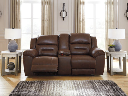 The Furniture Outlets - Ashley Furniture - Stoneland Living Room - DBL REC PWR Loveseat w/Console / Chocolate - 3990496