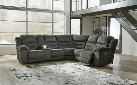 The Furniture Outlets - Ashley Furniture - Nettington Sectional - 3-Piece Power Reclining Sectional / Smoke - 44101S1