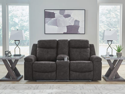 The Furniture Outlets - Ashley Furniture - Brysonview Living Room - DBL Rec Loveseat w/Console / Charcoal - 6360594