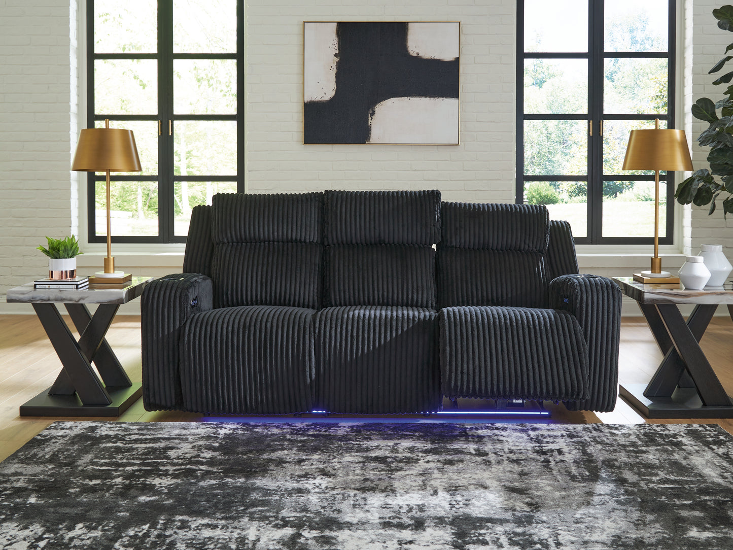 The Furniture Outlets - Ashley Furniture - Forest Lake Living Room - PWR REC Sofa with ADJ Headrest / Black - PC6420215