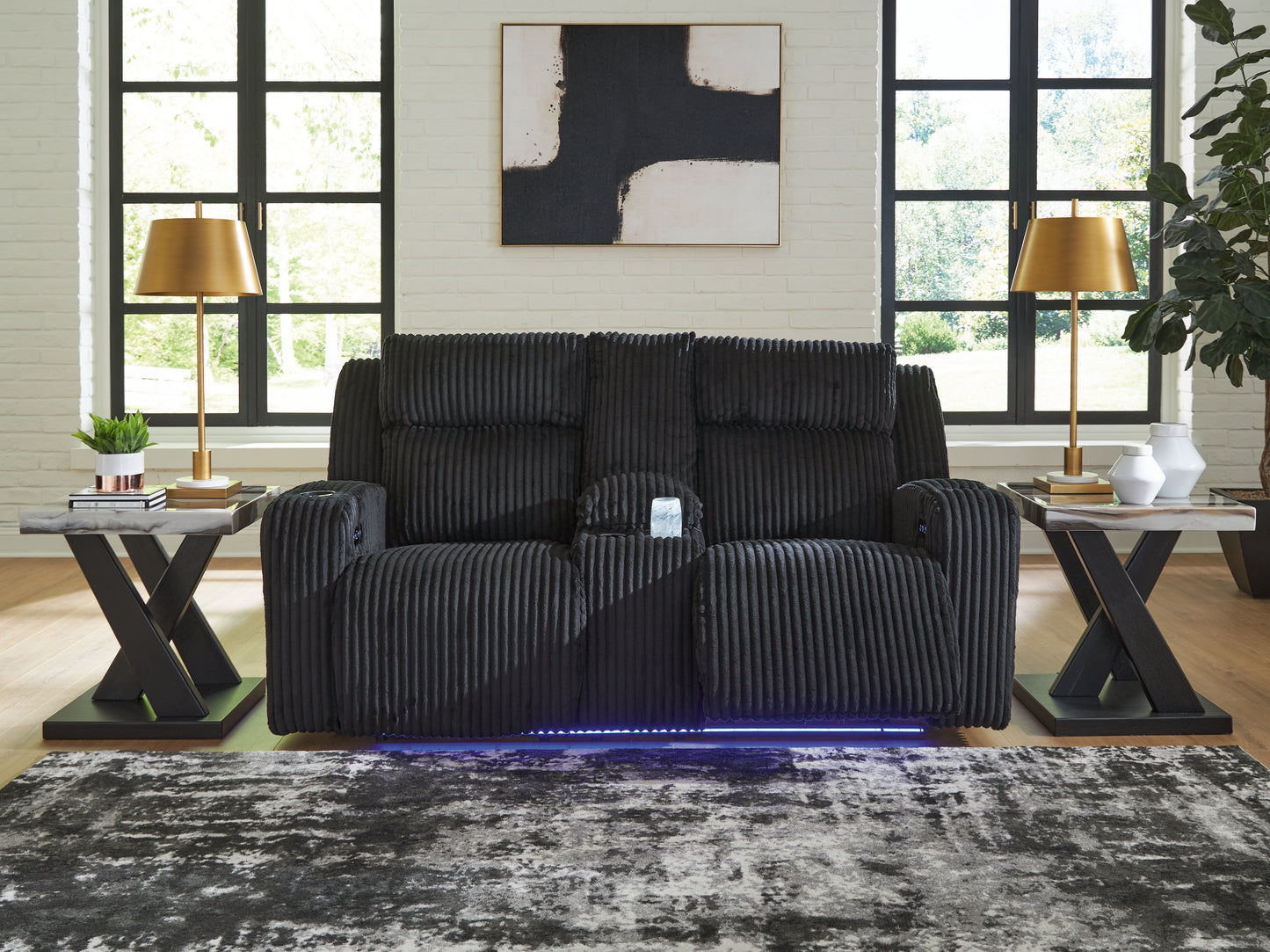 The Furniture Outlets - Ashley Furniture - Forest Lake Living Room - PWR REC Loveseat/CON/ADJ HDRST / Black - PC6420218