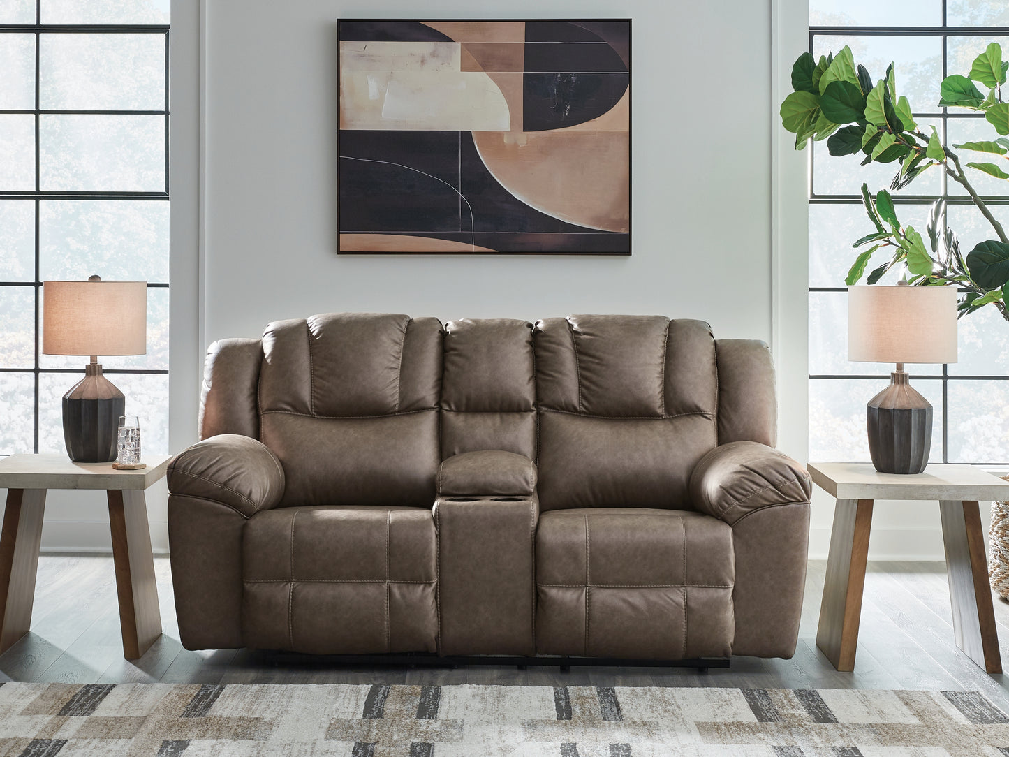 The Furniture Outlets - Ashley Furniture - Lowilla Living Room - DBL Rec Loveseat w/Console / Driftwood - PC6450694