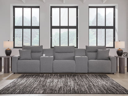 The Furniture Outlets - Ashley Furniture - ModMax II Sectional - 5-Piece Power Reclining Sectional with Consoles / Salt and Pepper - 65906S14