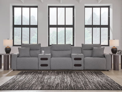 The Furniture Outlets - Ashley Furniture - ModMax II Sectional - 5-Piece Power Reclining Sectional with Audio Consoles / Salt and Pepper - 65906S13