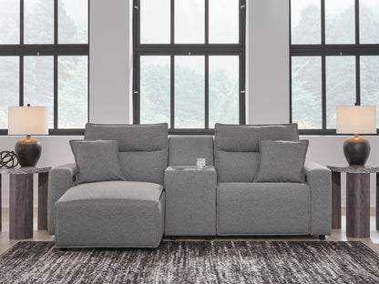 The Furniture Outlets - Ashley Furniture - ModMax II Sectional - 3-Piece Power Reclining Sectional with Chaise and Console / Salt and Pepper - 65906S17