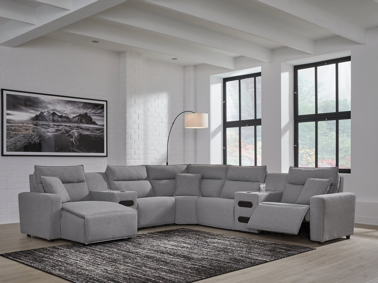 The Furniture Outlets - Ashley Furniture - ModMax II Sectional - 7-Piece Power Reclining Sectional with Chaise and Audio Consoles / Salt and Pepper - 65906S20
