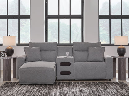 The Furniture Outlets - Ashley Furniture - ModMax II Sectional - 3-Piece Power Reclining Sectional with Chaise and Audio Console / Salt and Pepper - 65906S18