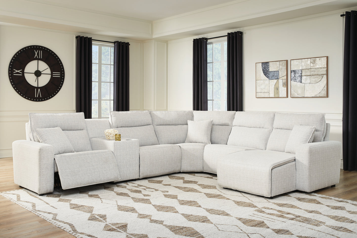 The Furniture Outlets - Ashley Furniture - ModMax II Sectional - 6-Piece Power Reclining Sectional with Chaise and Console / Stone - 65907S6
