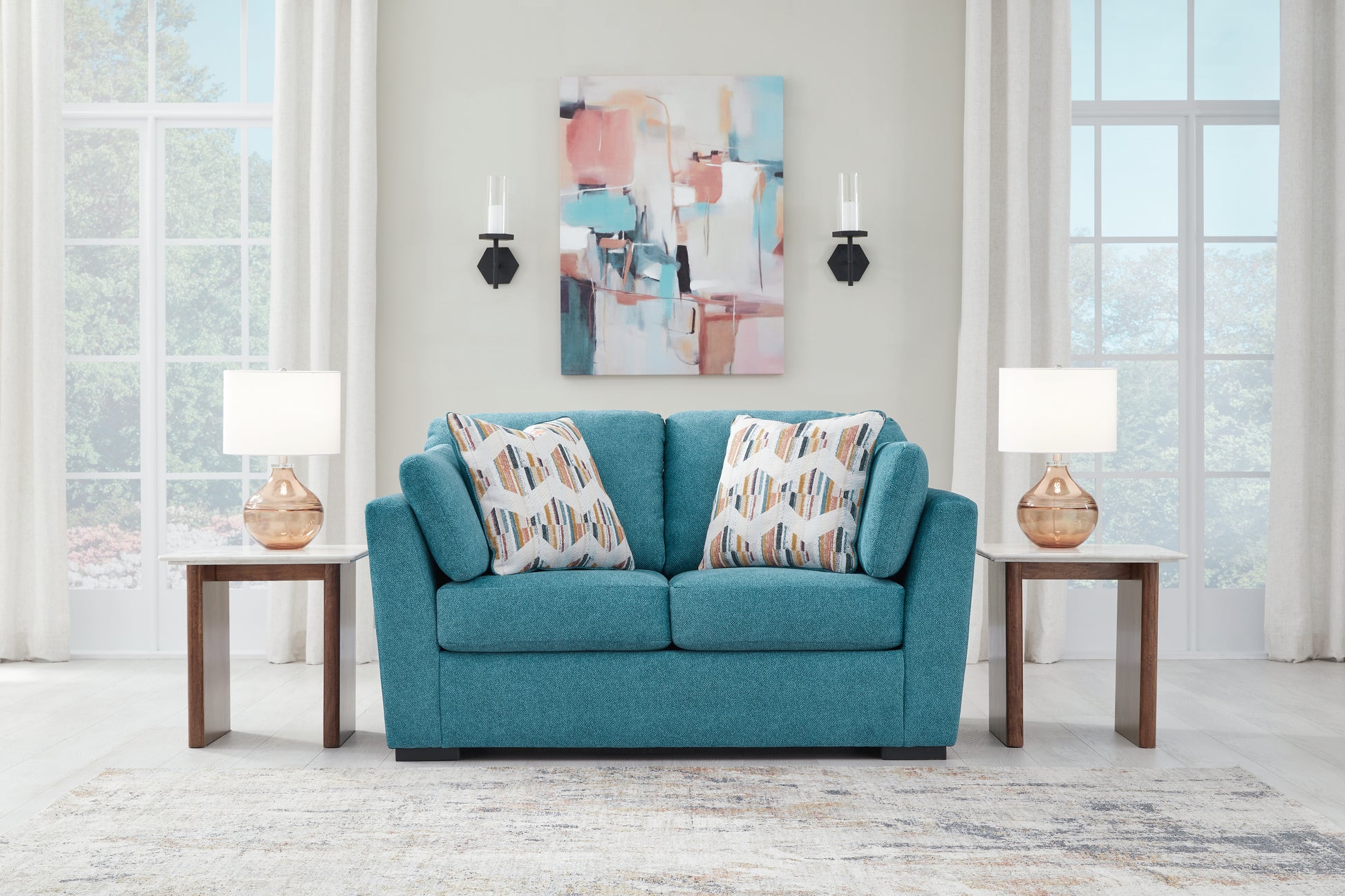 The Furniture Outlets - Ashley Furniture - Keerwick Living Room - Loveseat / Teal - 6750735