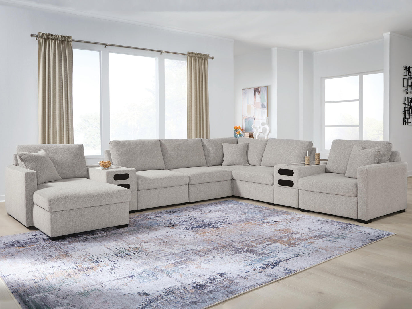 The Furniture Outlets - Ashley Furniture - ModMax Luxe Sectional - RAF 8-Piece Sectional with Chaise and Audio Consoles / Flint - 68605S41