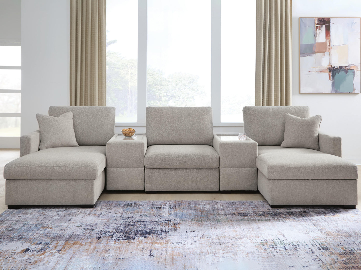 The Furniture Outlets - Ashley Furniture - ModMax Luxe Sectional - RAF 5-Piece Double Chaise Sectional with Storage Consoles / Flint - 68605S38