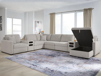 The Furniture Outlets - Ashley Furniture - ModMax Luxe Sectional - RAF 8-Piece Sectional with Storage Chaise and Audio Consoles / Flint - 68605S80