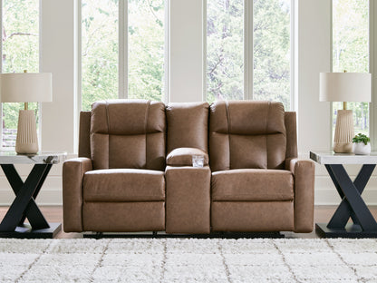 The Furniture Outlets - Ashley Furniture - Mackmenville Living Room - DBL Rec Loveseat w/Console / Caramel - 7471494