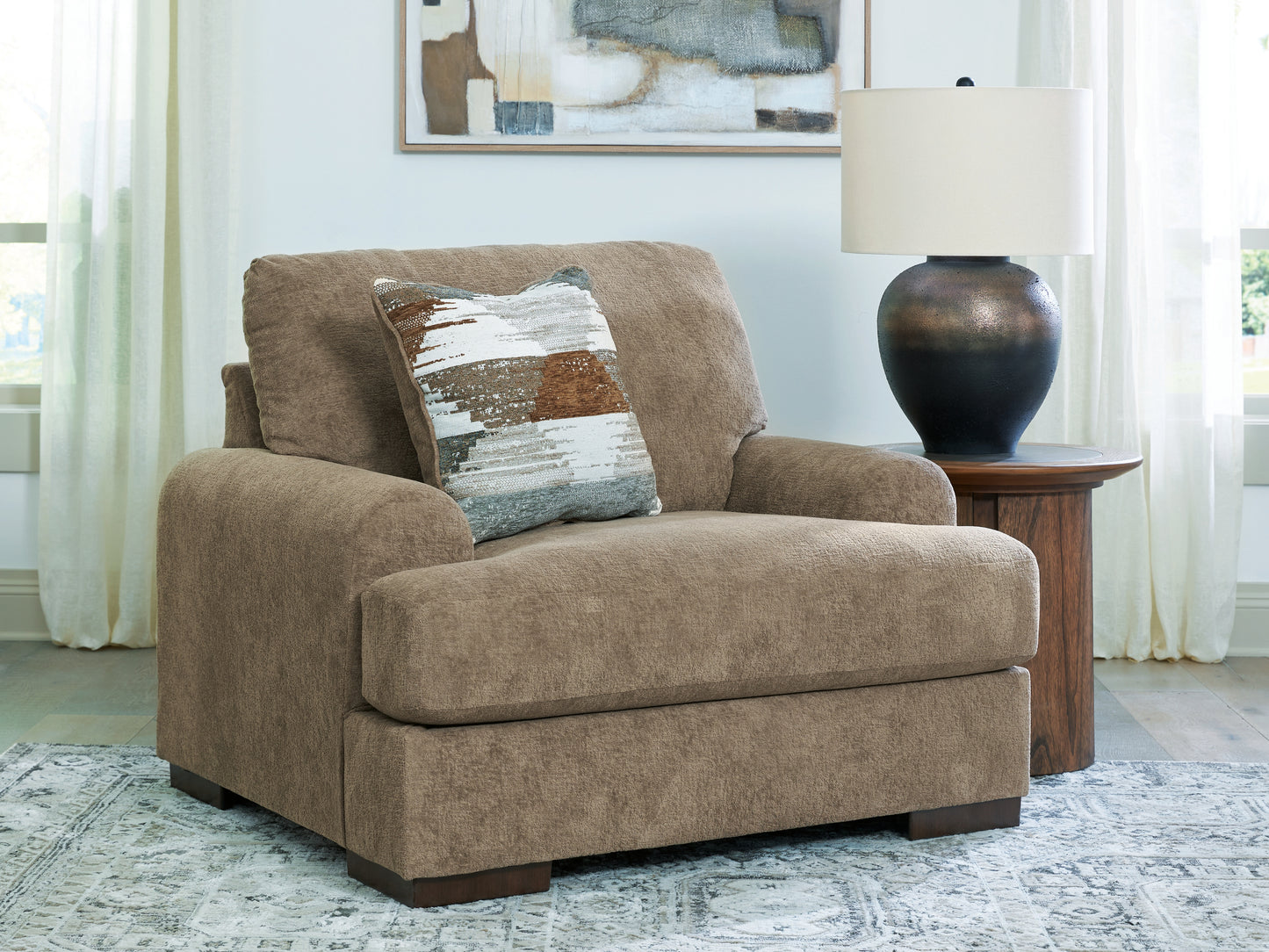 The Furniture Outlets - Ashley Furniture - Jayne Park Living Room - Chair and a Half / Pecan - PC8150523
