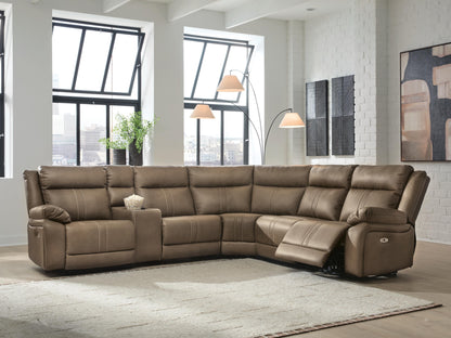 The Furniture Outlets - Ashley Furniture - Max-Momentum Sectional - 6-Piece Power Reclining Sectional with Audio Console / Biscotti - PC82305S9
