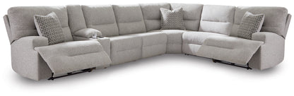 The Furniture Outlets - Ashley Furniture - Acklen Place Sectional - 7-Piece Power Sectional Reclining Sofa with Storage Console / Pewter - 93605S20