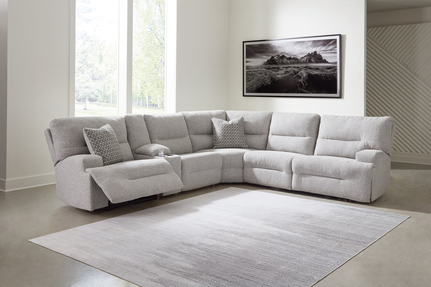 The Furniture Outlets - Ashley Furniture - Acklen Place Sectional - 6-Piece Power Reclining Sectional / Pewter - 93605S9