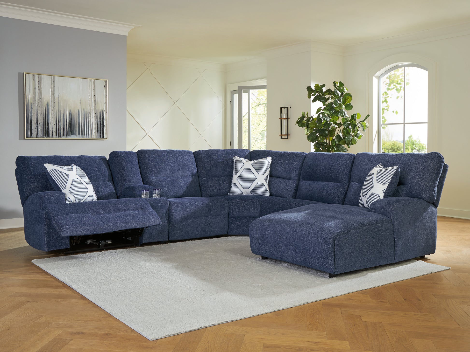 The Furniture Outlets - Ashley Furniture - Acklen Place Sectional - 6-Piece Power Reclining Sectional with Chaise / Navy - 93607S1