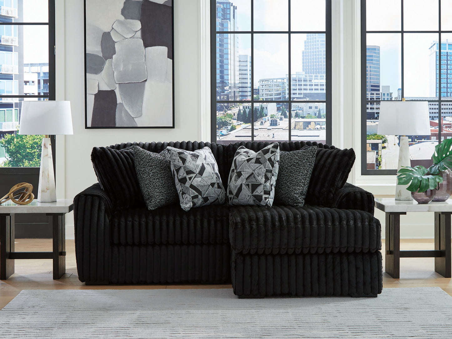 The Furniture Outlets - Ashley Furniture - Midnight-Madness Sectional - RAF 2-Piece Sectional with Chaise / Onyx - 98103S14